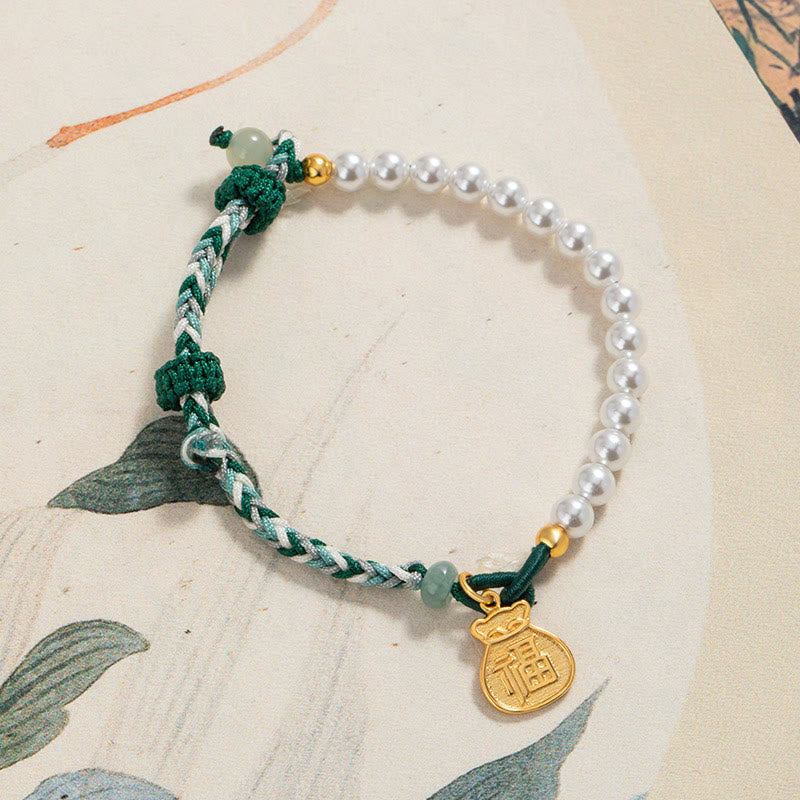 Bracelet de sagesse en argent sterling, perle Fu et jade Hetian