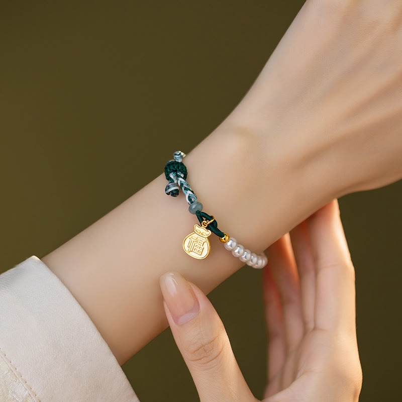 Bracelet de sagesse en argent sterling, perle Fu et jade Hetian