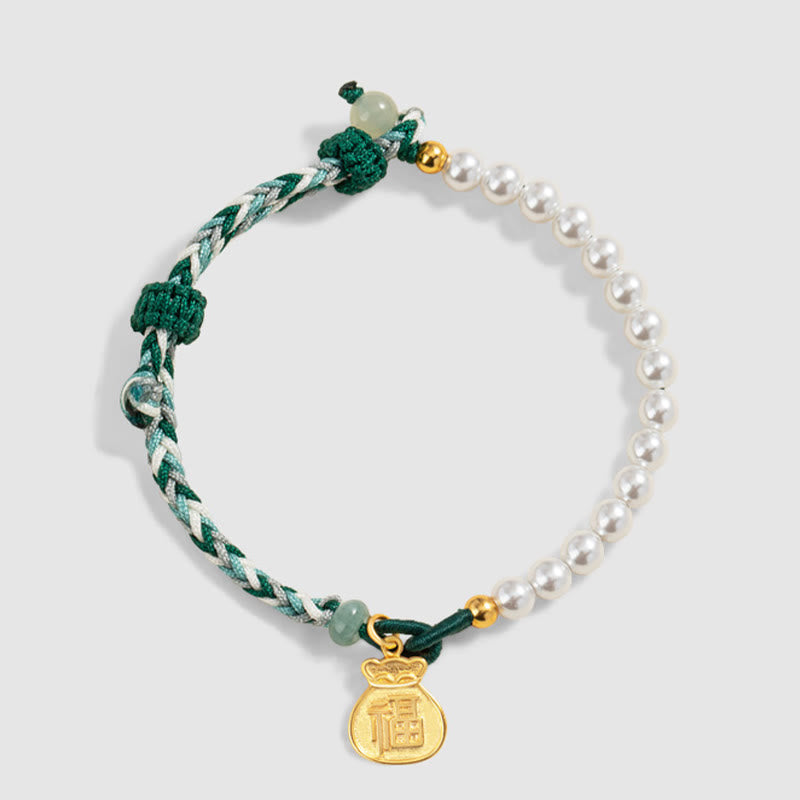 Bracelet de sagesse en argent sterling, perle Fu et jade Hetian