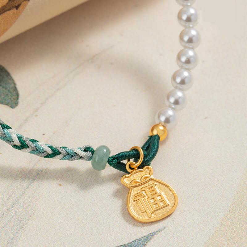Bracelet de sagesse en argent sterling, perle Fu et jade Hetian