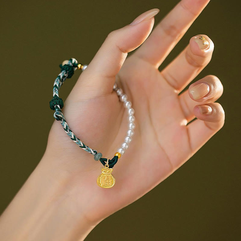 Bracelet de sagesse en argent sterling, perle Fu et jade Hetian