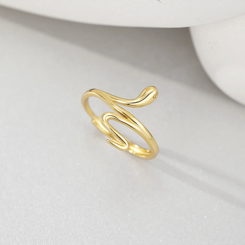 Bague serpent dorée en argent sterling pour l'équilibre et la sagesse