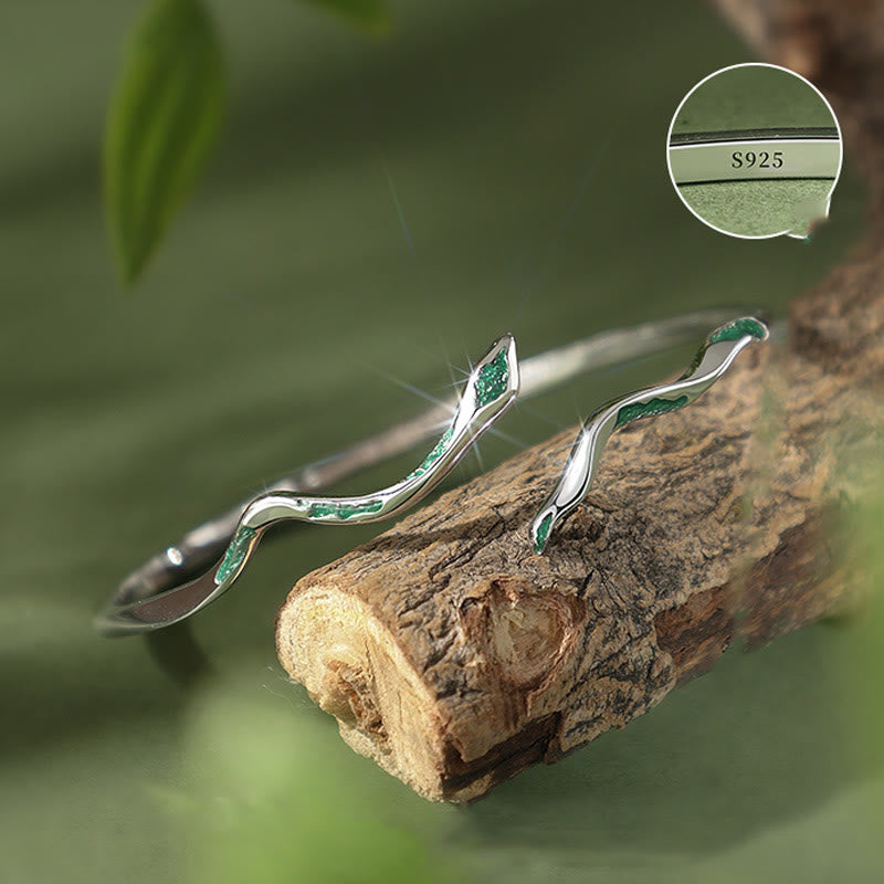 Bracelet manchette calme en argent sterling avec serpent vert
