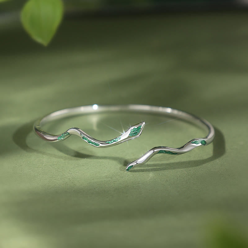 Bracelet manchette calme en argent sterling avec serpent vert