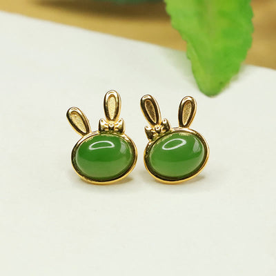 Boucles d'oreilles à tige en argent sterling et jade cyan Hetian