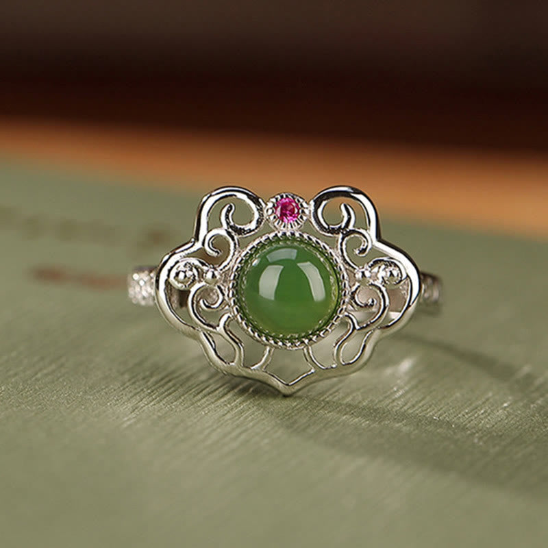 Ensemble bague et boucles d'oreilles porte-bonheur en argent sterling et jade cyan Hetian