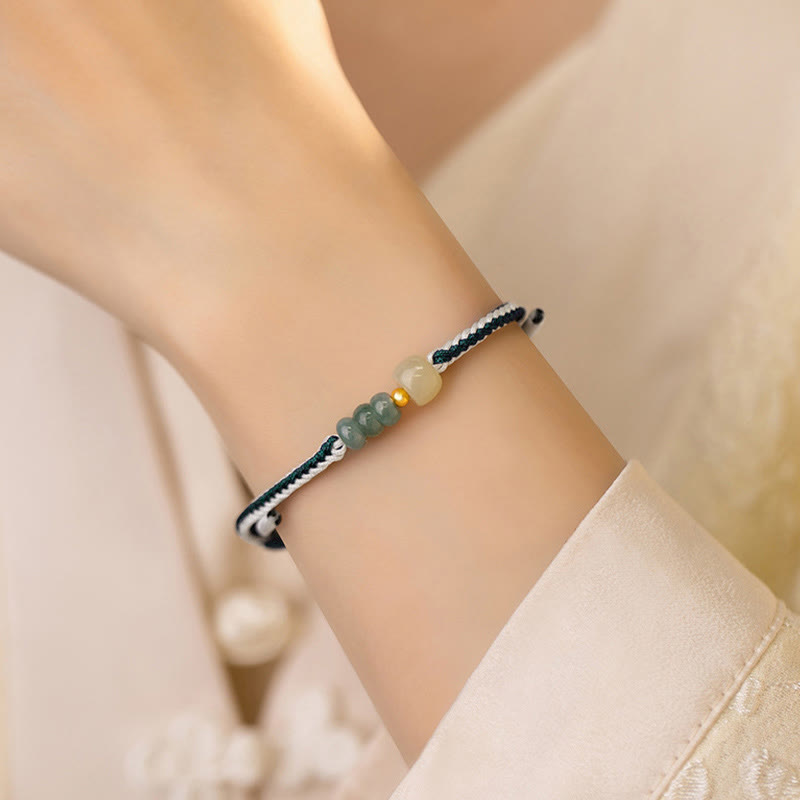 Bracelet Abondance en Argent Sterling et Jade Hetian 20 cm