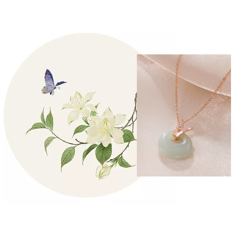 Collier porte-bonheur papillon en argent sterling et jade Hetian
