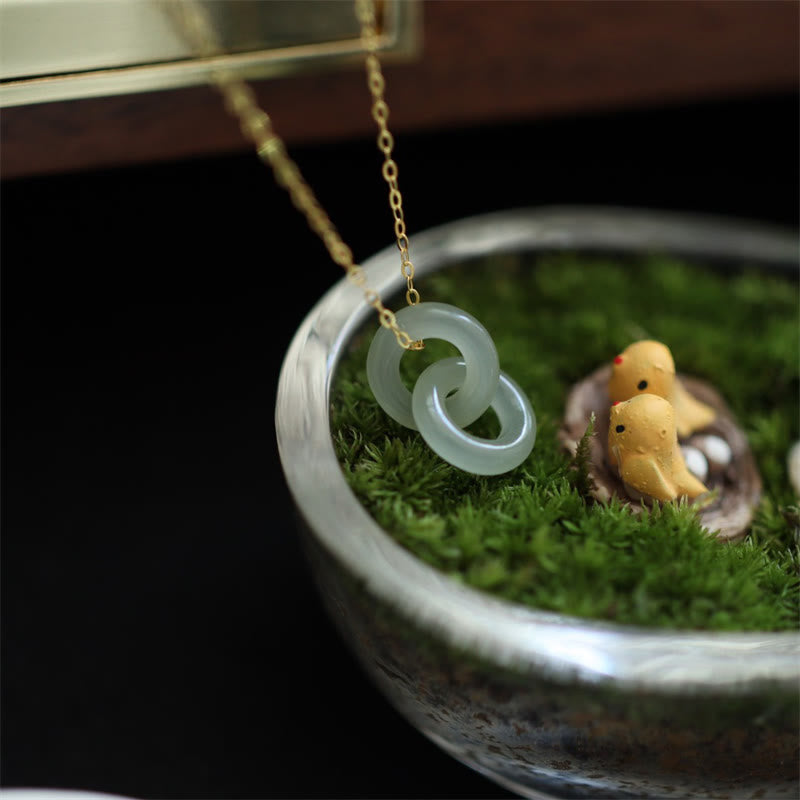 Collier en argent sterling et jade Hetian à double boucle de paix