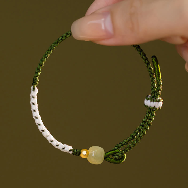Bracelet porte-bonheur en argent sterling et jade Hetian tressé