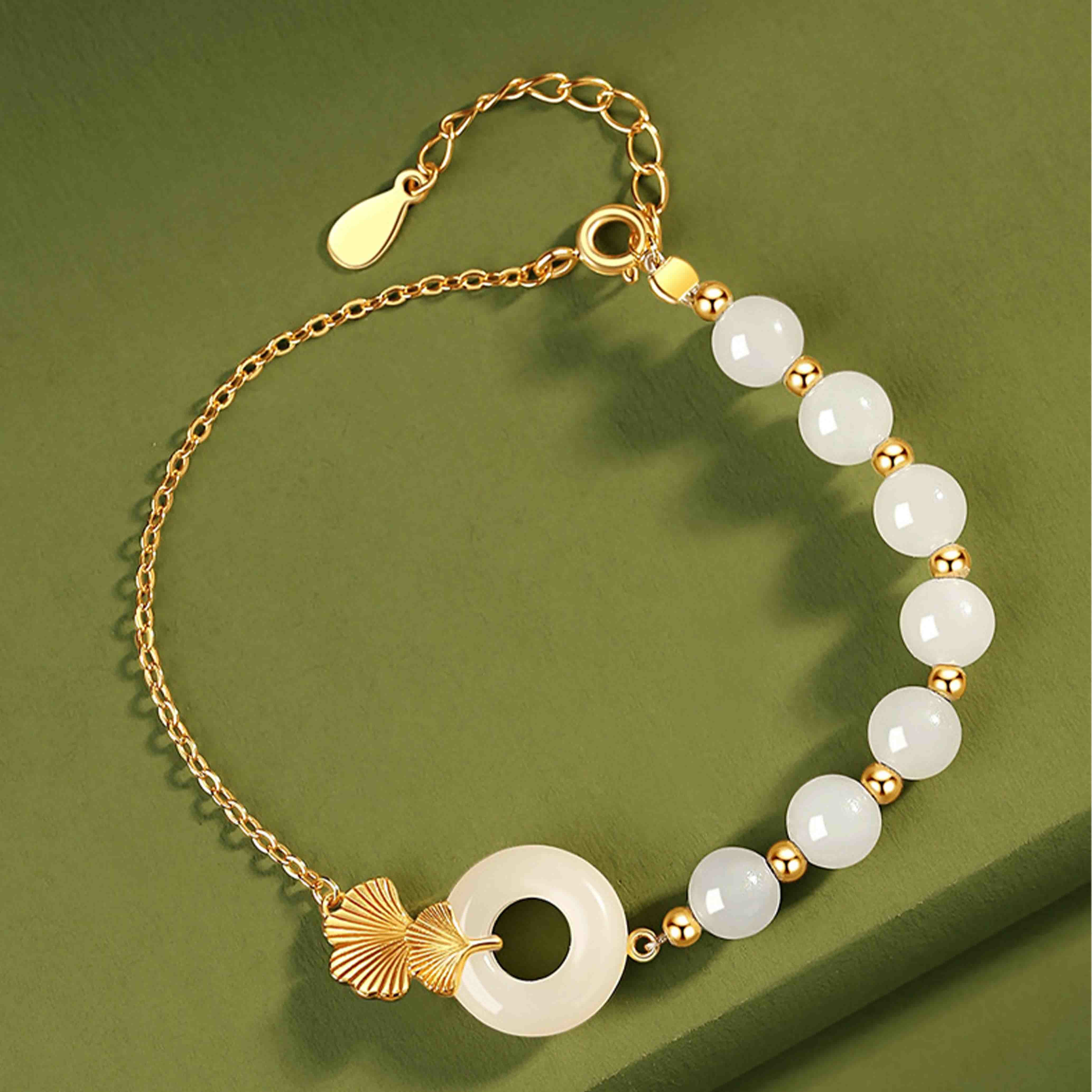 Bracelet porte-bonheur en argent sterling et jade blanc Hetian avec boucle de paix