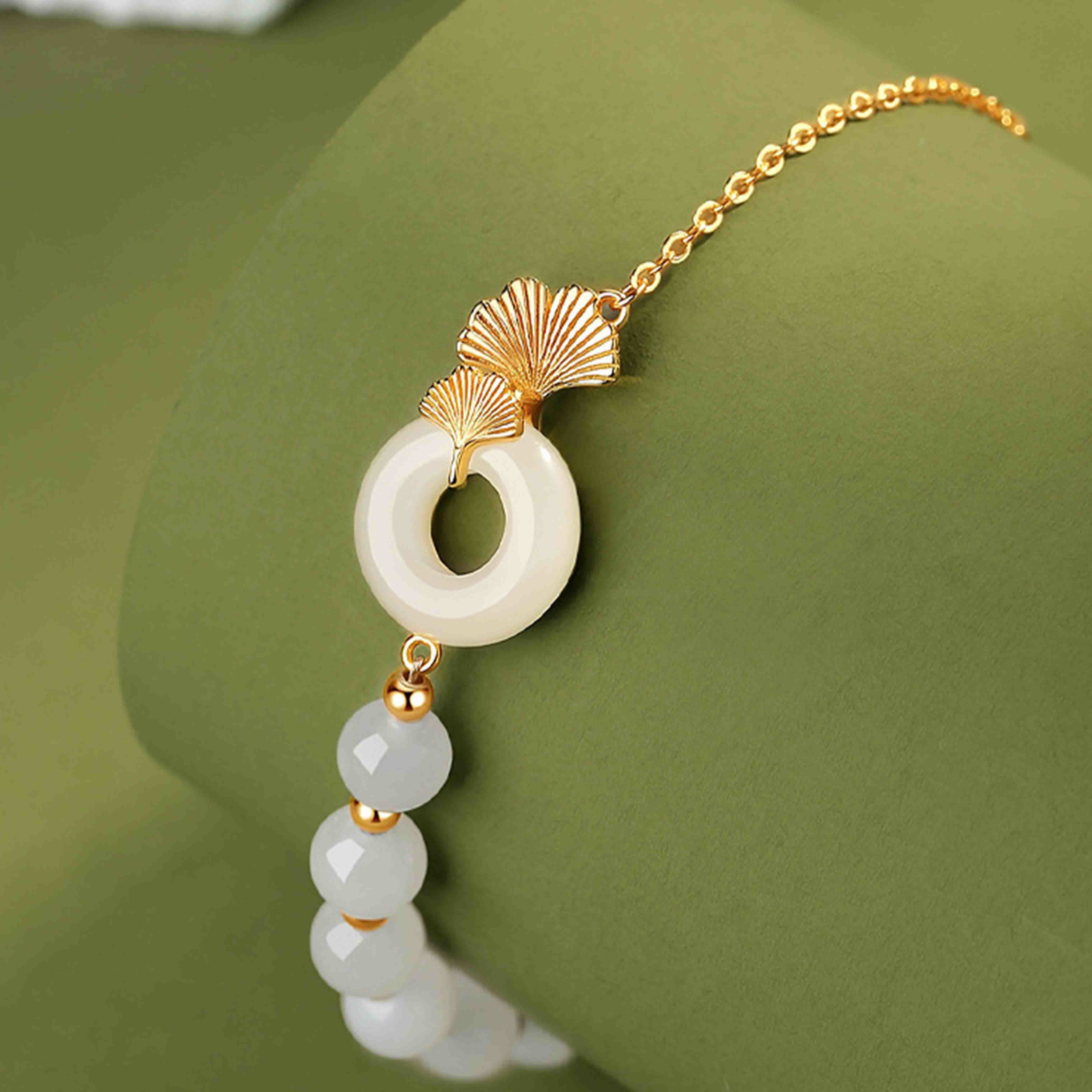 Bracelet porte-bonheur en argent sterling et jade blanc Hetian avec boucle de paix