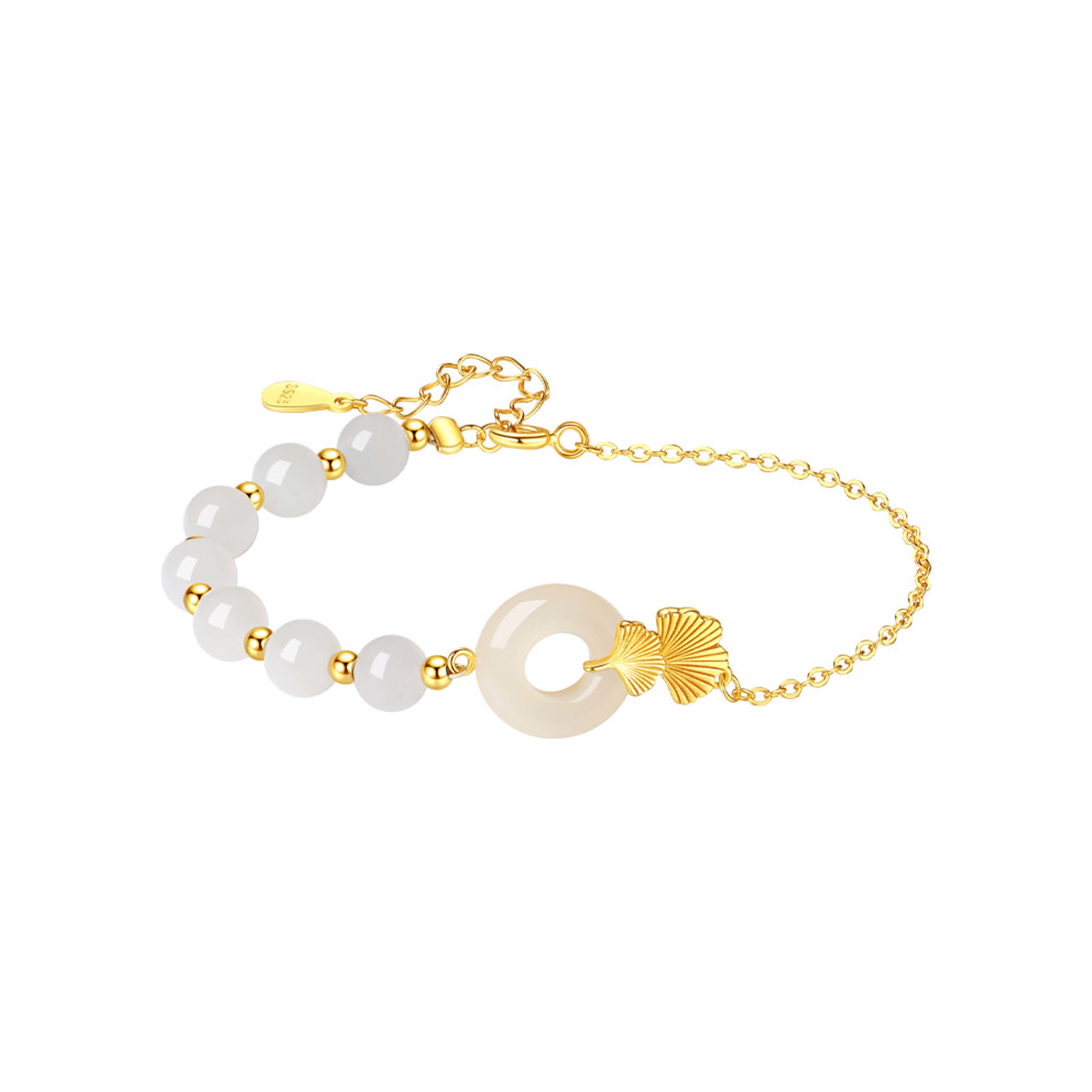 Bracelet porte-bonheur en argent sterling et jade blanc Hetian avec boucle de paix