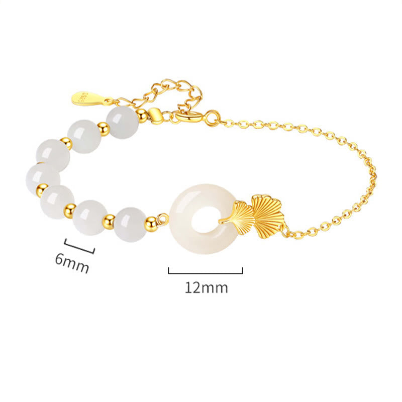 Bracelet porte-bonheur en argent sterling et jade blanc Hetian avec boucle de paix