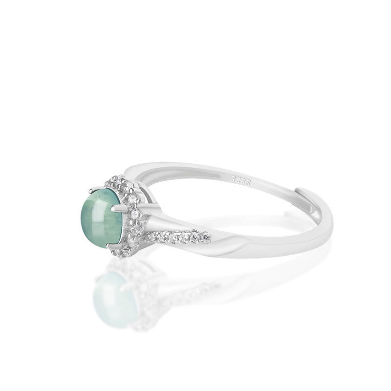 Bague ajustable en argent sterling et jade pour la prospérité
