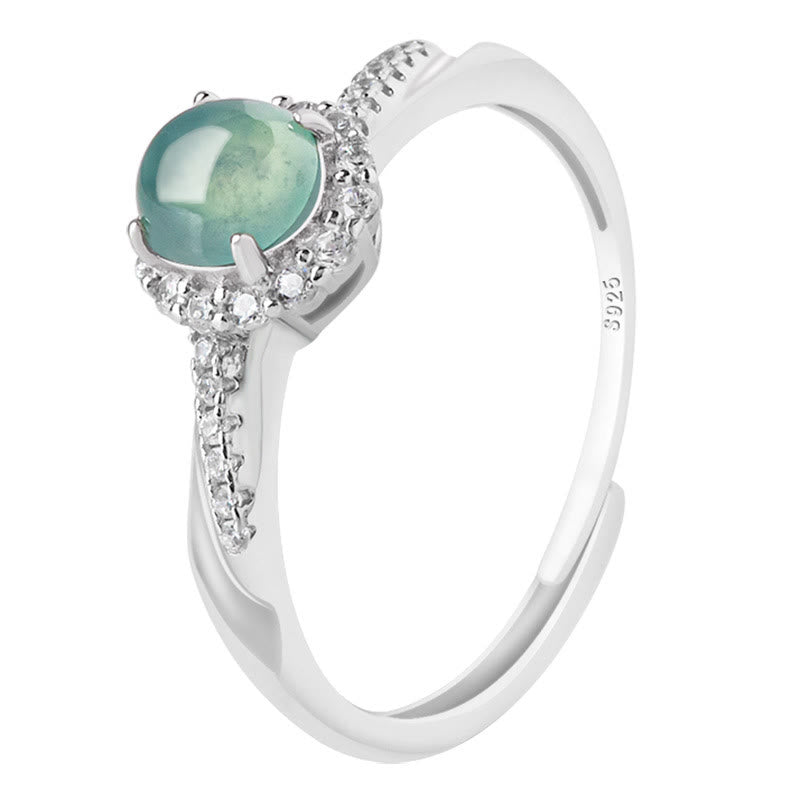 Bague ajustable en argent sterling et jade pour la prospérité