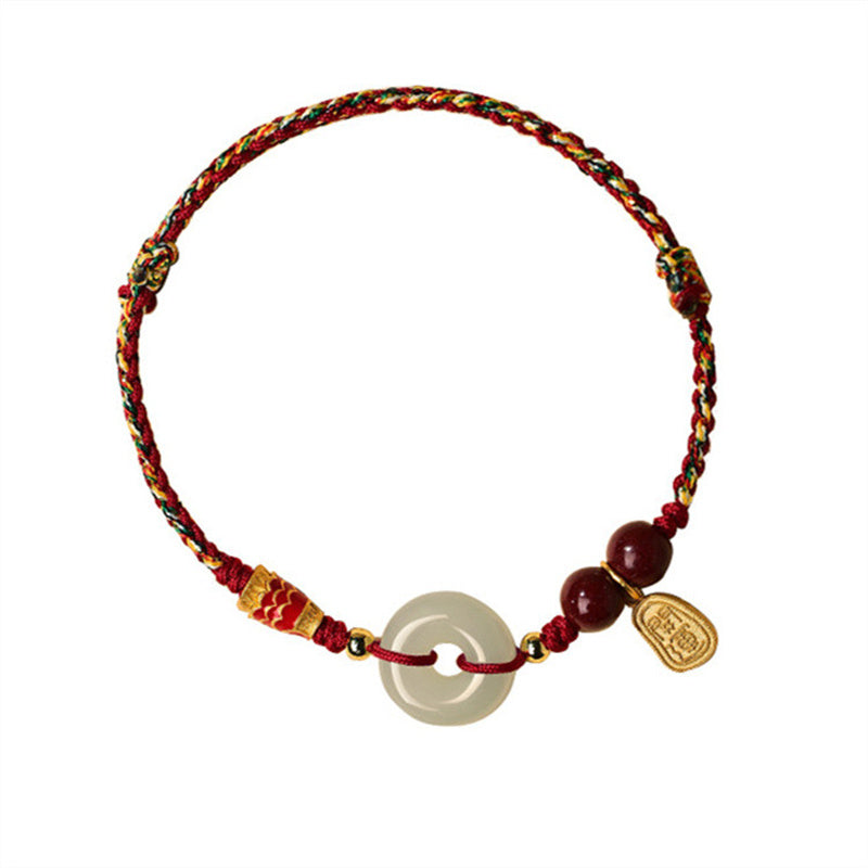 Bracelet poisson koï en argent sterling avec boucle de paix en jade