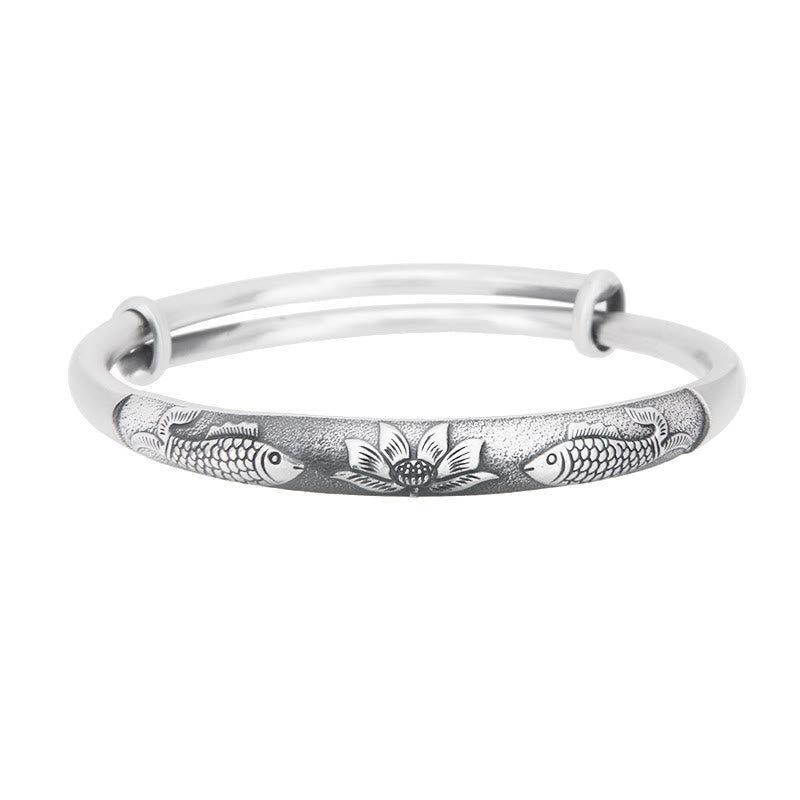Bracelet porte-bonheur réglable en argent sterling avec poisson koï et lotus