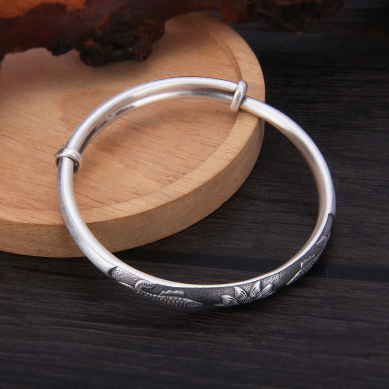 Bracelet porte-bonheur réglable en argent sterling avec poisson koï et lotus