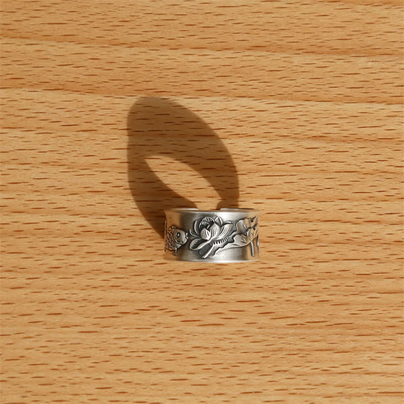 Bague porte-bonheur en argent sterling avec poisson koï, réglable, 12 mm