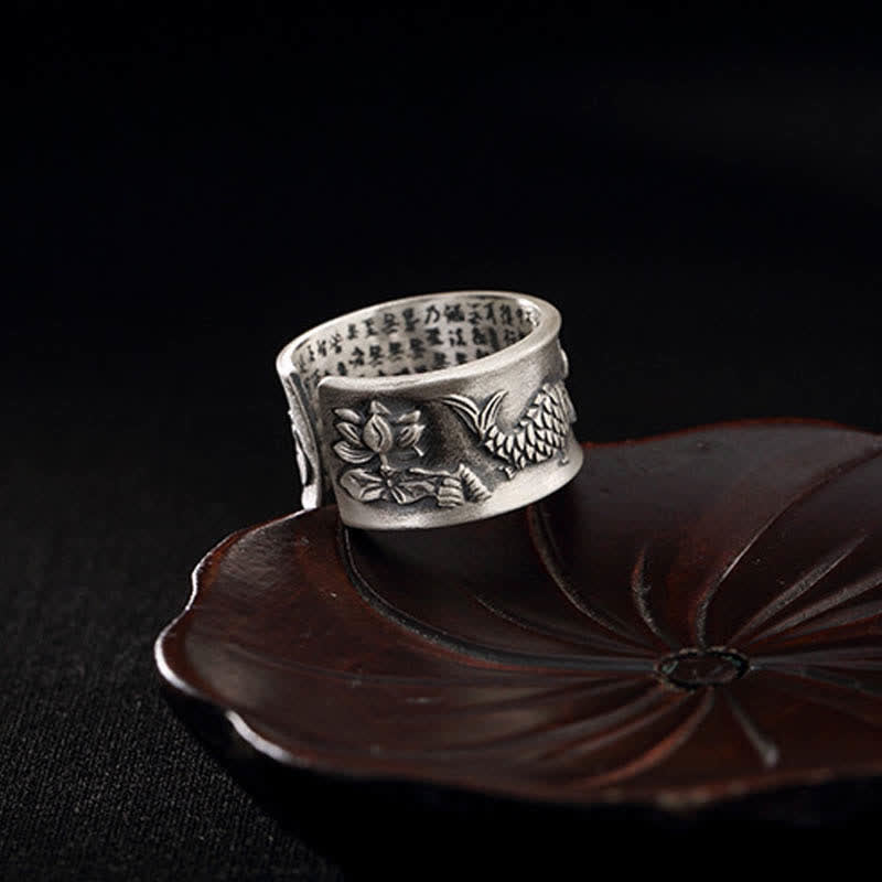 Bague porte-bonheur en argent sterling avec poisson koï, réglable, 12 mm
