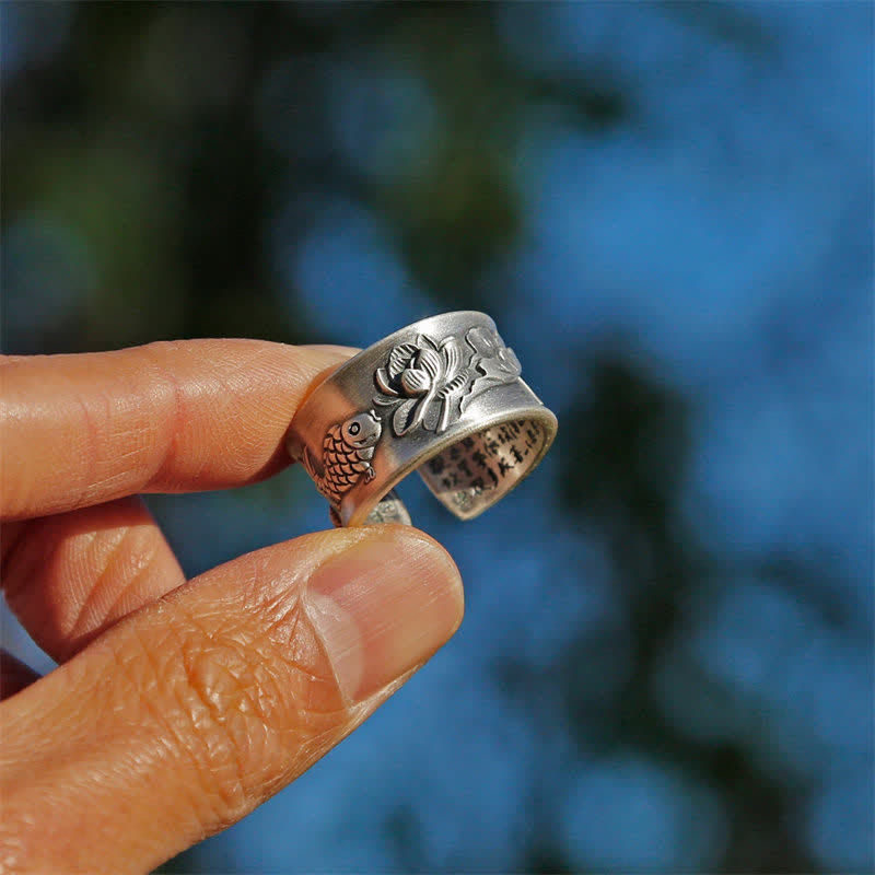 Bague porte-bonheur en argent sterling avec poisson koï, réglable, 12 mm