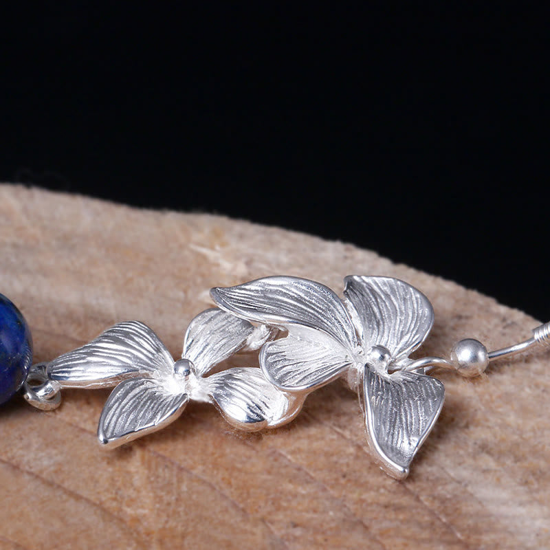 Boucles d'oreilles pendantes en argent sterling avec fleur de lazurite