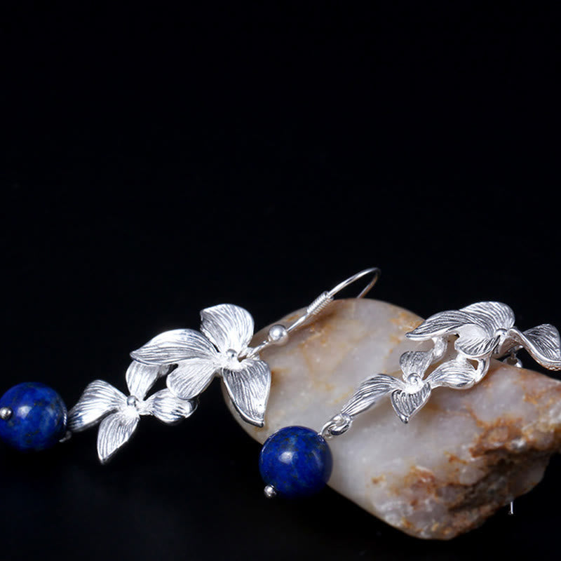 Boucles d'oreilles pendantes en argent sterling avec fleur de lazurite