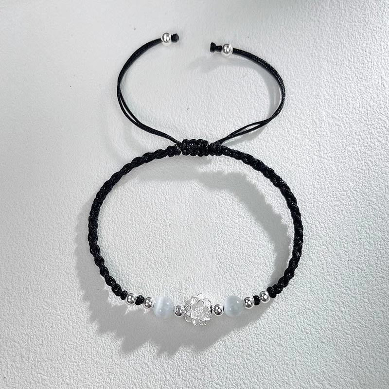 Bracelet de protection œil de chat en argent sterling avec lotus