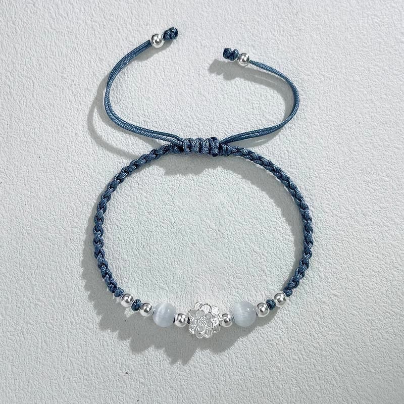 Bracelet de protection œil de chat en argent sterling avec lotus