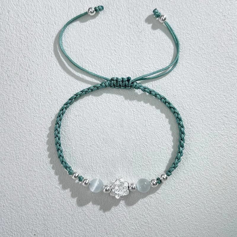 Bracelet de protection œil de chat en argent sterling avec lotus