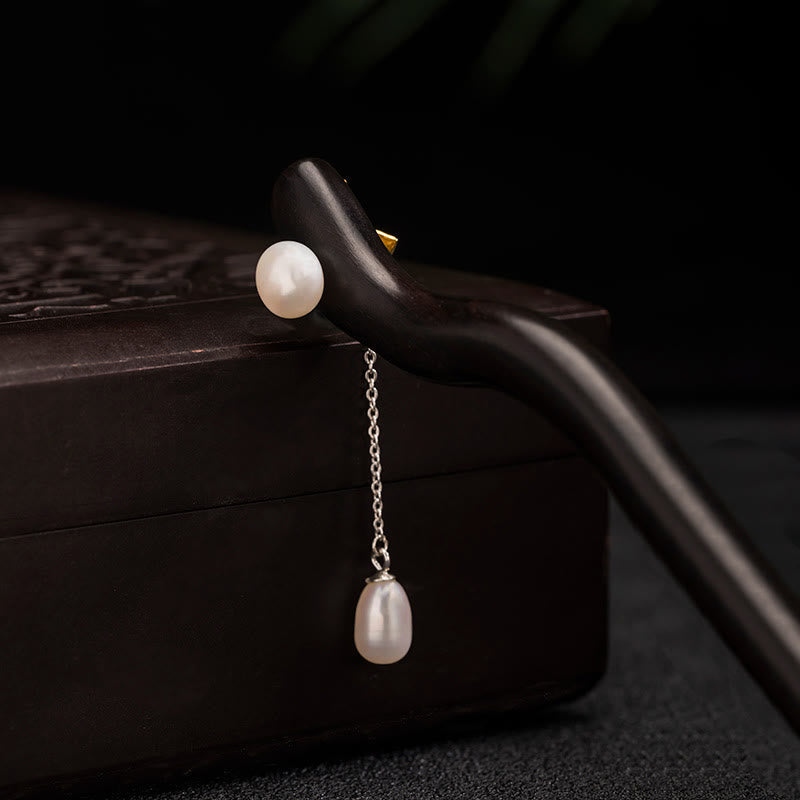 Épingle à cheveux en argent sterling en forme de fleur de lotus avec pompon en perles d'ébène