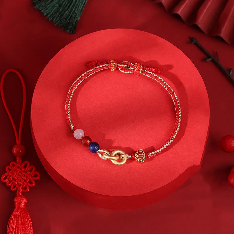 Bracelet en argent sterling avec boucle de paix et lotus pour la protection