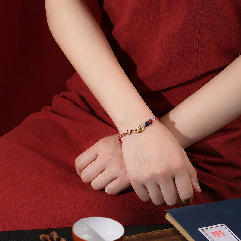 Bracelet en argent sterling avec boucle de paix et lotus pour la protection