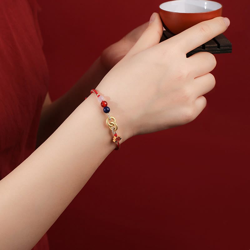 Bracelet en argent sterling avec boucle de paix et lotus pour la protection