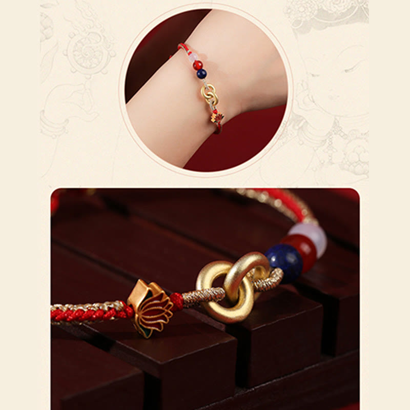 Bracelet en argent sterling avec boucle de paix et lotus pour la protection