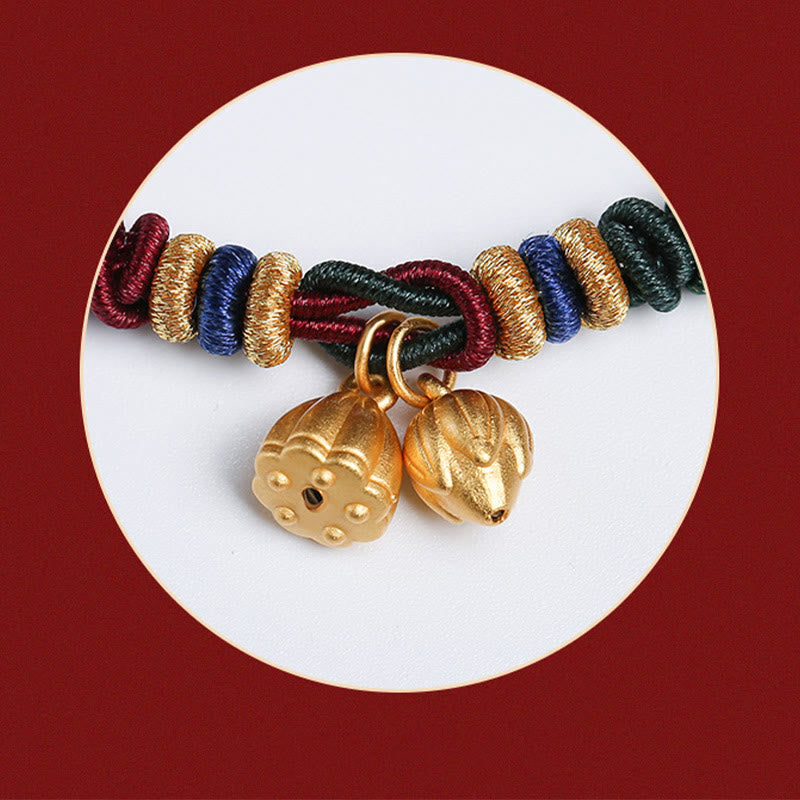 Bracelet en argent sterling avec cordon rouge et vert et gousse de lotus