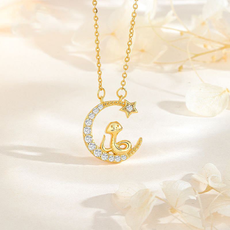 Pendentif serpent lune en argent sterling avec zircone pour bénédiction