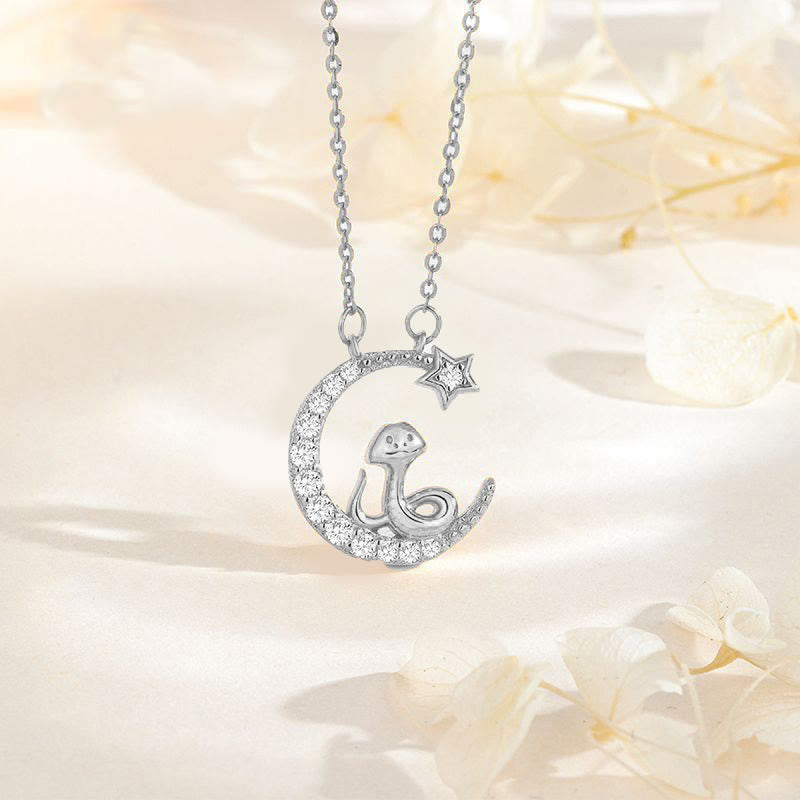 Pendentif serpent lune en argent sterling avec zircone pour bénédiction