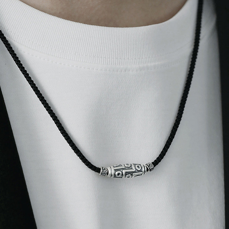 Collier de protection spirituelle en argent sterling avec perles dzi à neuf yeux