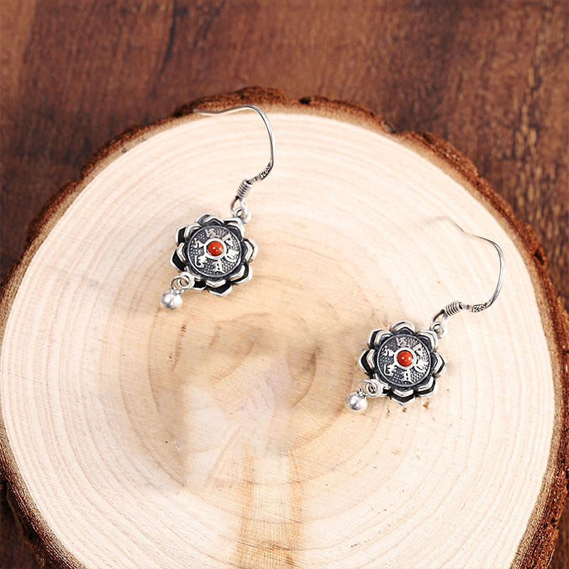 Ensemble collier et boucles d'oreilles Lotus Om Mani Padme Hum en argent sterling