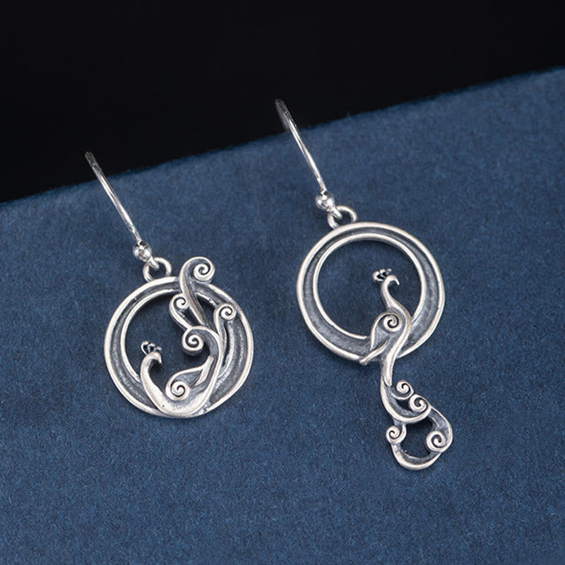 Boucles d'oreilles spirituelles en argent sterling avec motif paon