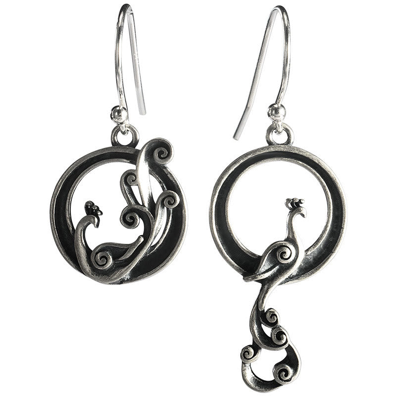 Boucles d'oreilles spirituelles en argent sterling avec motif paon