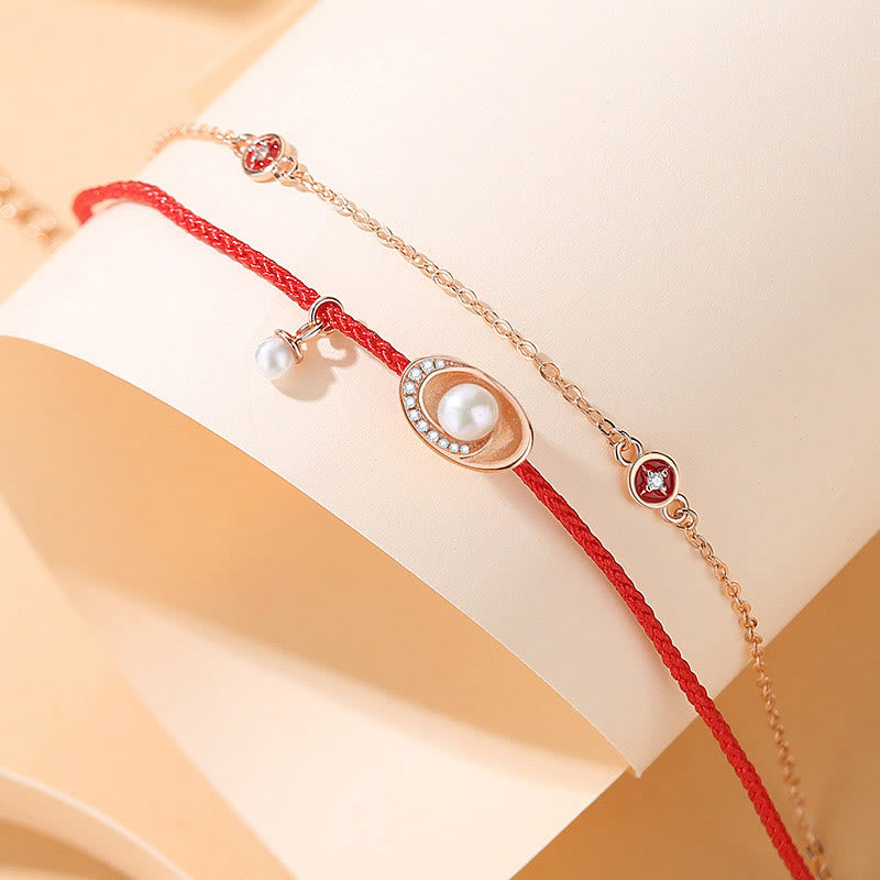 Ensemble collier en argent sterling, perles et cuivre, pièces de monnaie et bracelet en corde rouge