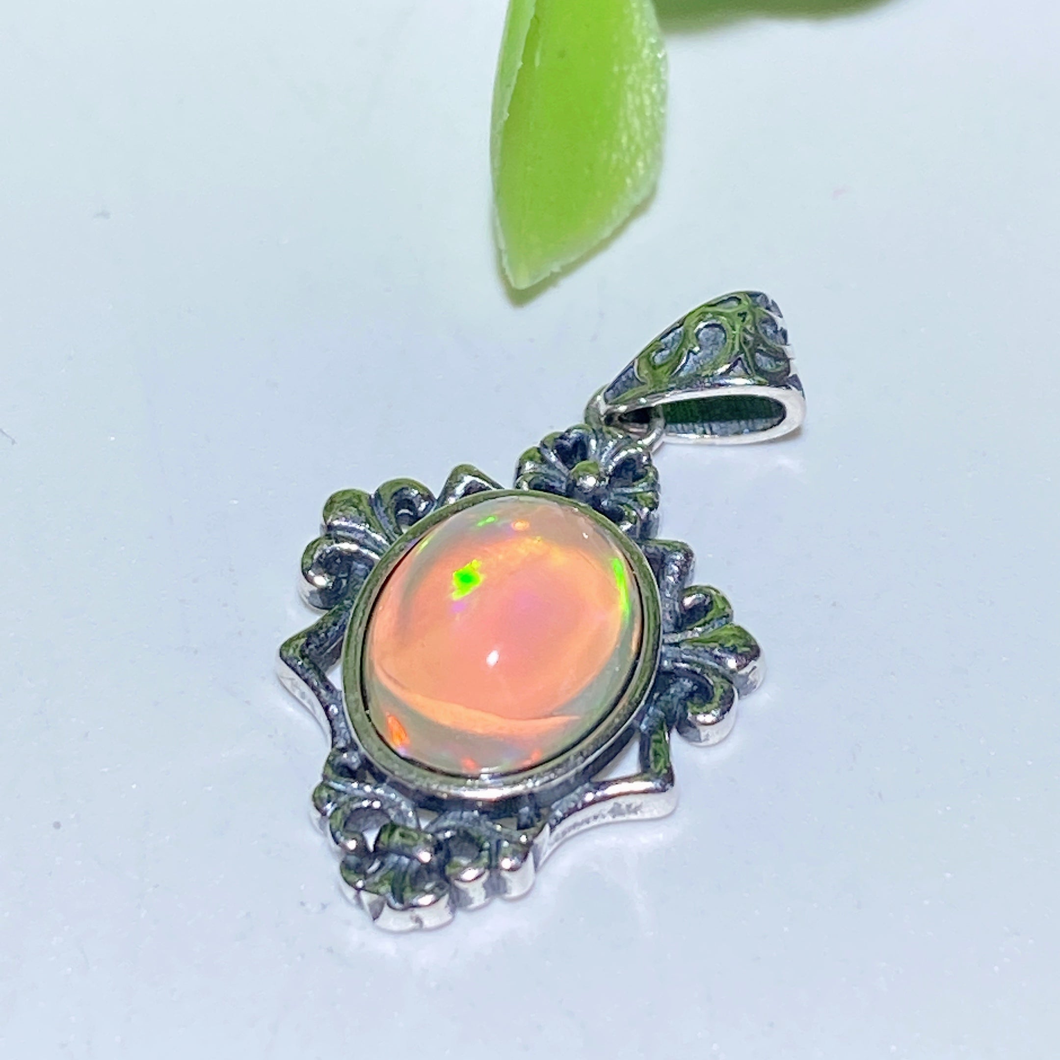 Sterling Silver Rainbow Opal Spiritual Pendant 20mm