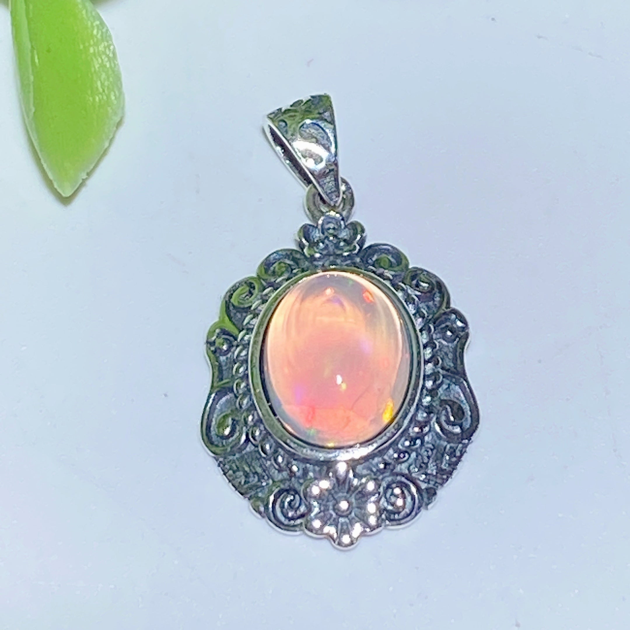 Sterling Silver Rainbow Opal Spiritual Pendant 20mm