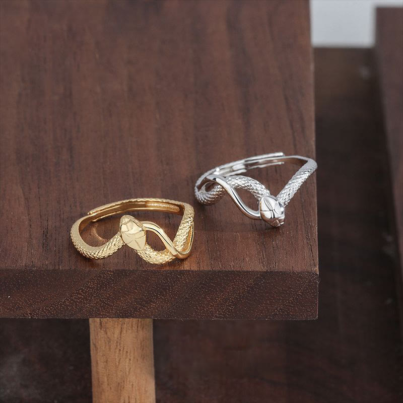 Bague ajustable en argent sterling avec motif serpent calme