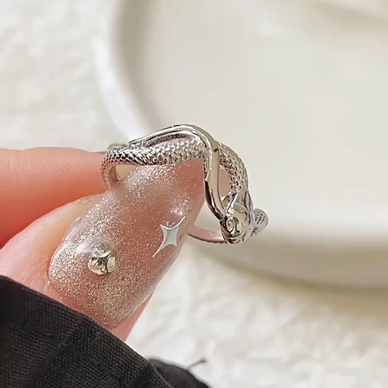 Bague ajustable en argent sterling avec motif serpent calme
