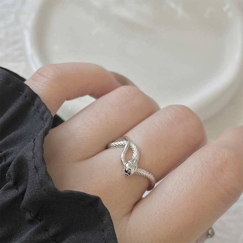 Bague ajustable en argent sterling avec motif serpent calme