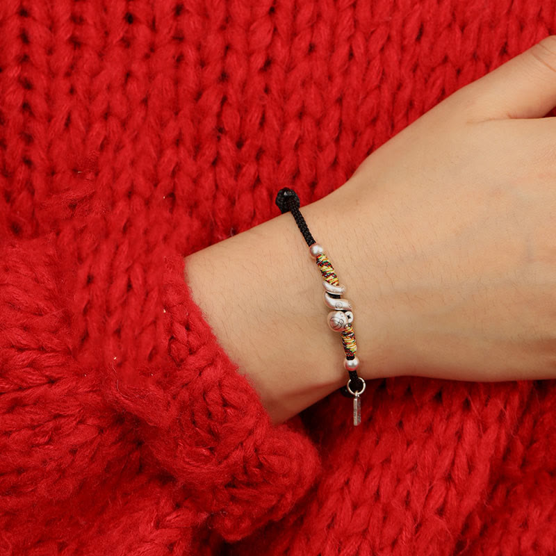 Bracelet en argent sterling avec serpent et personnage Fu